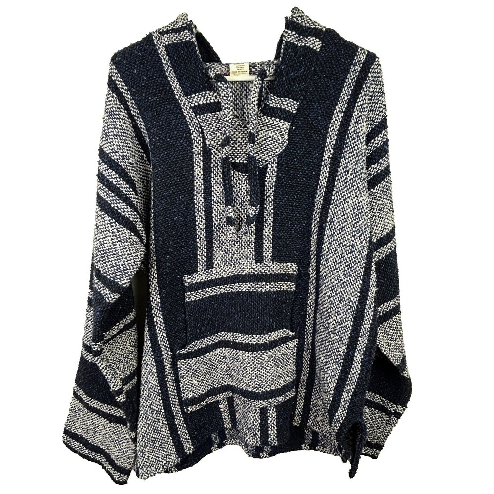 Artesianas Cuamatzi Made in Mexico Rug Poncho Baja Hoodie Sweater Long Sleeve L